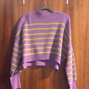 New with Tags Free People Women’s Easy Street Stripe Purple Crop Pullover